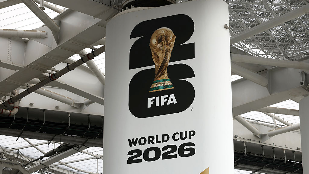 A general view of FIFA World Cup 2026 signage at SoFi Stadium on May 24, 2026 in Los Angeles, California.