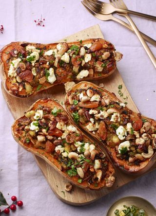 Butternut squash with feta and herbs