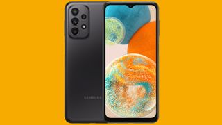 Samsung Galaxy A23 5G on orange background
