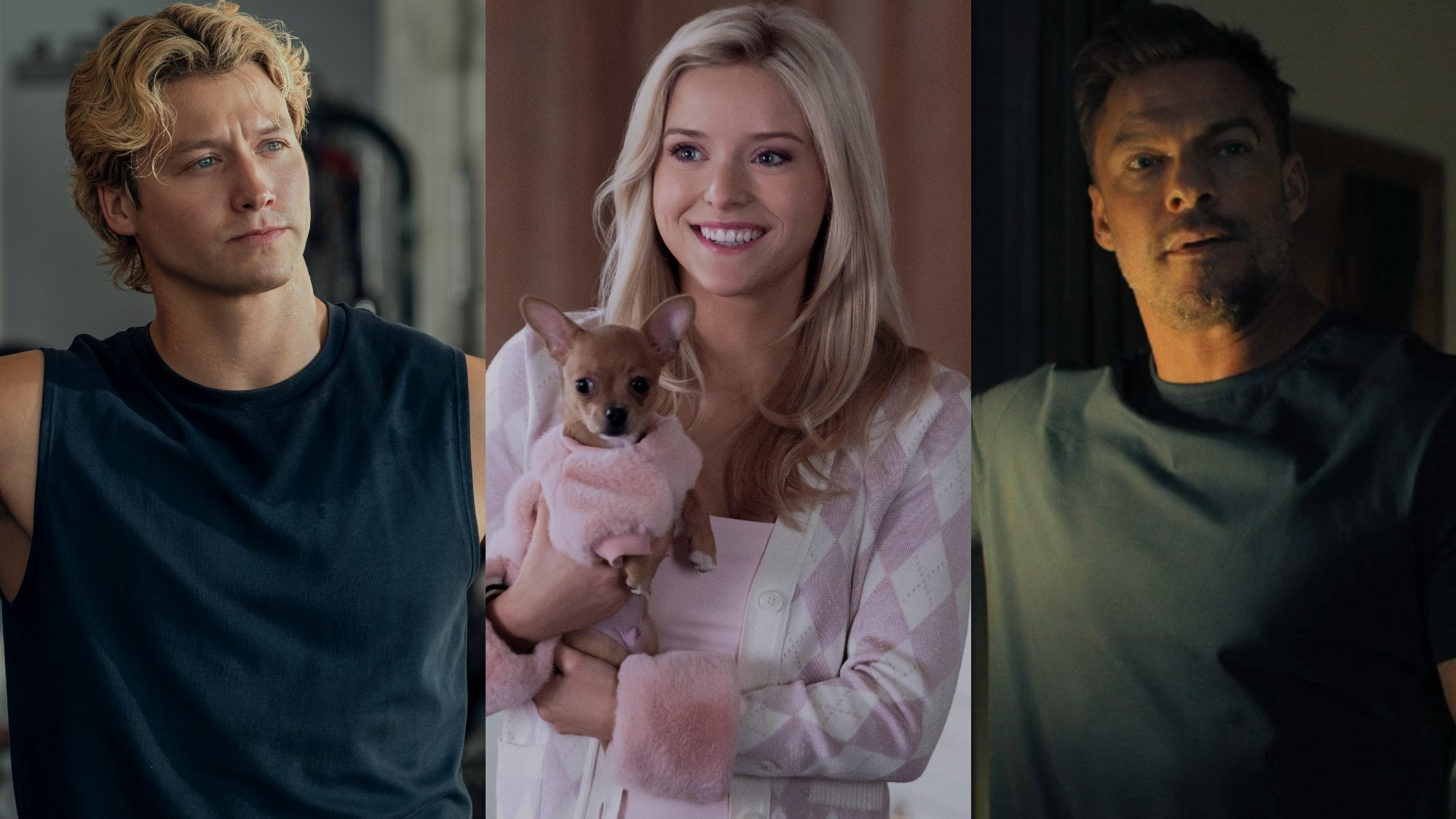 From left to right: Stephen Kalyn as Dean in Off Campus, Lexi Minetree as Elle in Elle and Alan Ritchson as Reacher in Reacher.