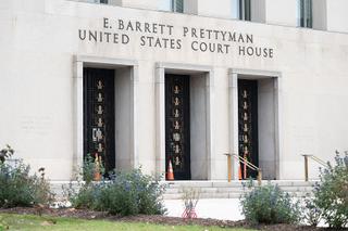 The E. Barrett Prettyman United States Courthouse, for the US District Court and US Court of Appeals for the District of Columbia Circuit, is seen in Washington, DC, November 3, 2025. The trial for a man accused of hurling a sandwich at a federal agent in August 2025 is scheduled to begin this week in Washington. (Photo by SAUL LOEB / AFP)