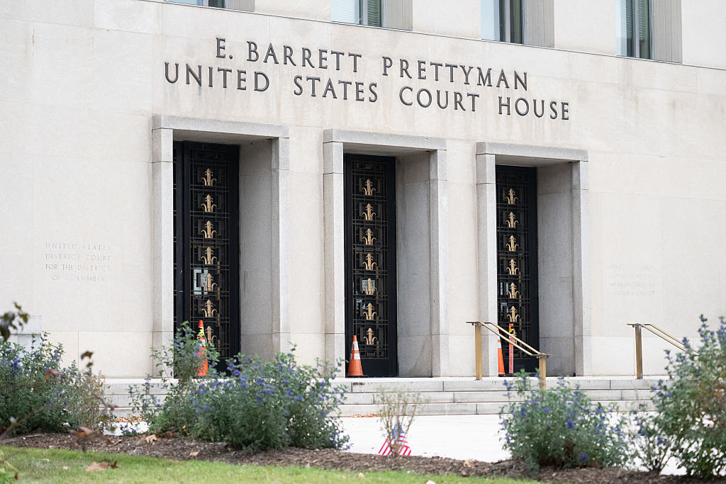 The E. Barrett Prettyman United States Courthouse, for the US District Court and US Court of Appeals for the District of Columbia Circuit, is seen in Washington, DC, November 3, 2025. The trial for a man accused of hurling a sandwich at a federal agent in August 2025 is scheduled to begin this week in Washington. (Photo by SAUL LOEB / AFP)