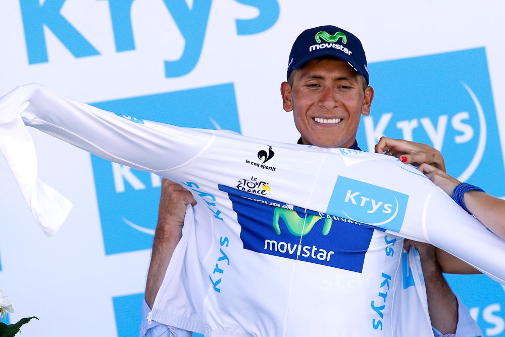 Nairo Quintana on the stage 10 podium.