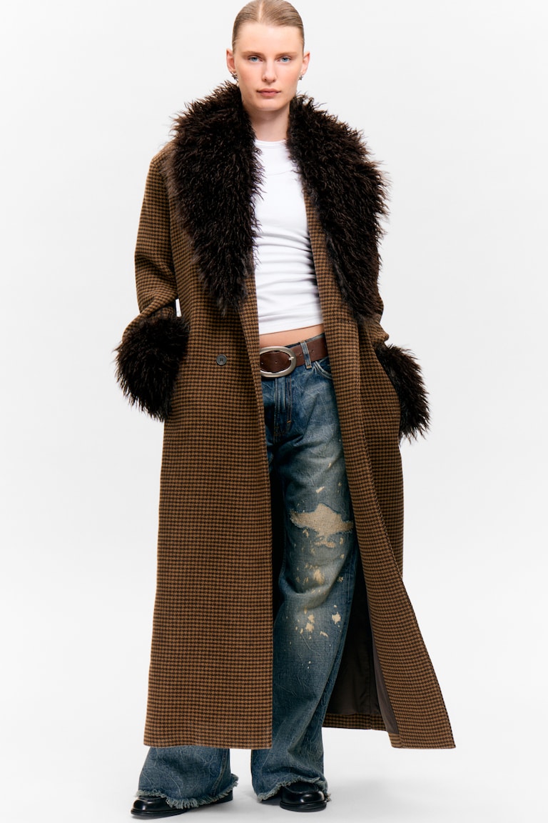 Long Oversized Coat With Faux-Fur Trims