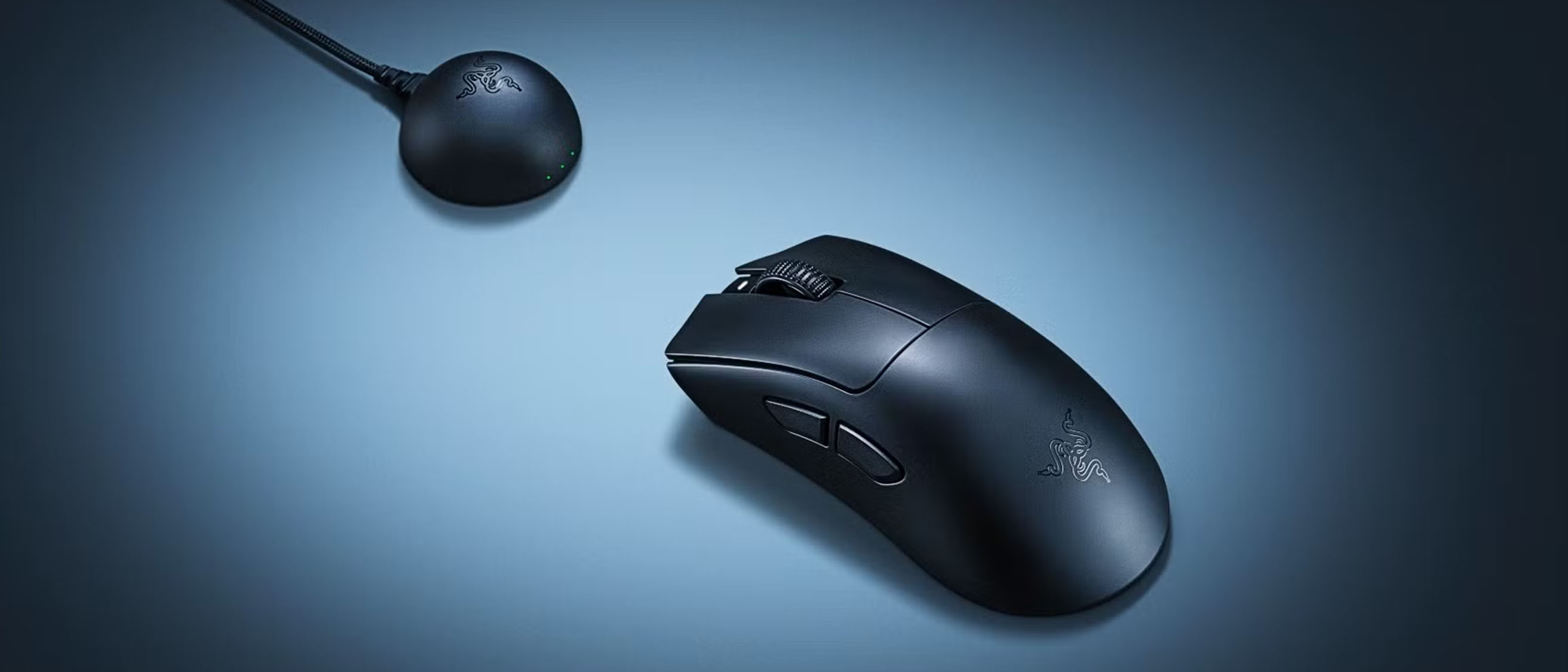 A Razer DeathAdder V4 Pro in a spotlight