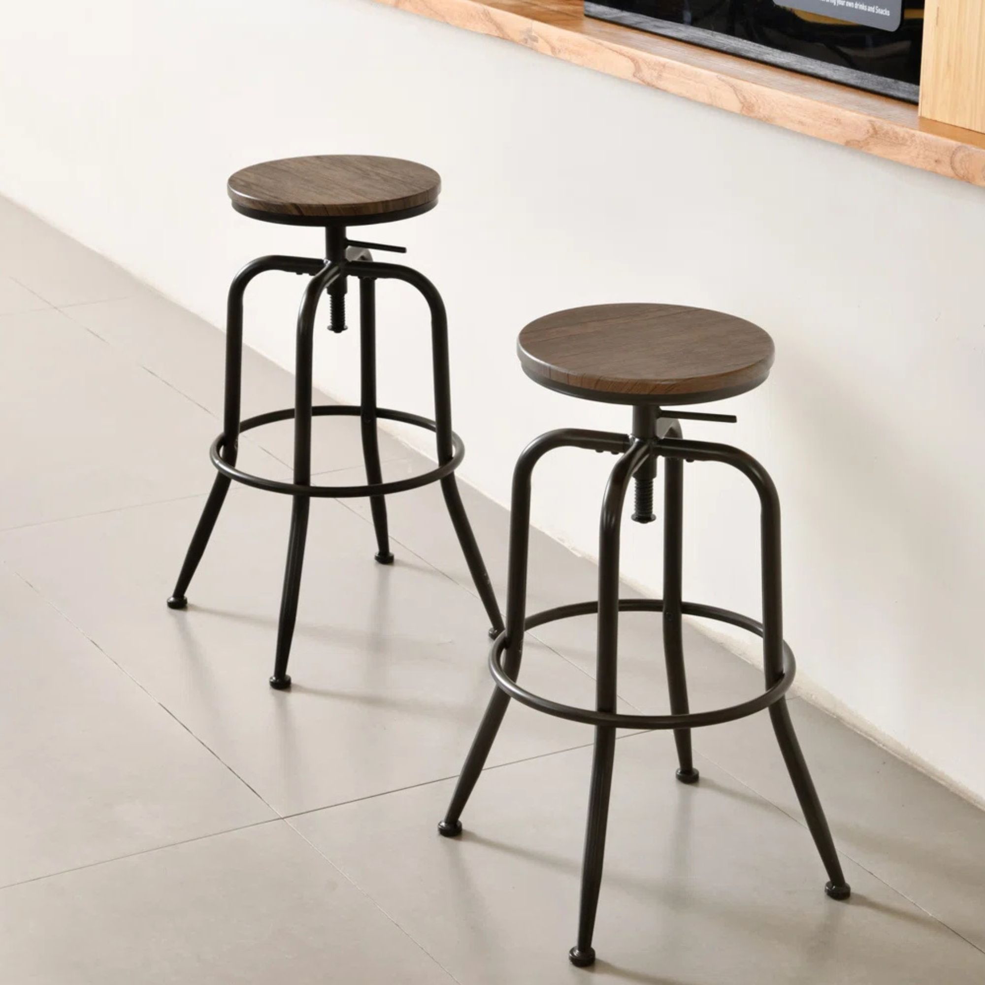 Laxton Adjustable Height Counter Stools for Kitchen Island with Metal Frame (Set of 2)