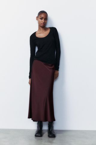 Satin Effect Midi Skirt