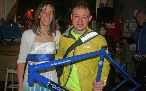 A very happy looking chap after making the winning bid for a Kona 'cross frame, all for World Bike Relief.
