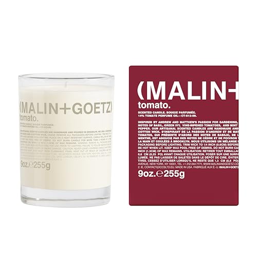 Malin + Goetz Tomato Candle – Home Grown Tomato Aroma Fragrance Scented Candle, Natural Wax Blend, Fresh & Verdant Scent, Vegan & Cruelty Free, Single Wick Candle, Lasts 60 Hours