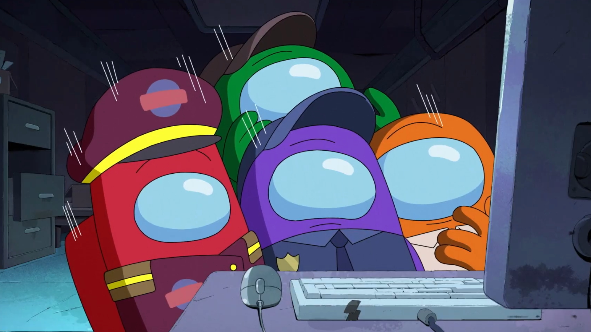 Red, Green, Purple, and Orange in the Among Us TV show trailer