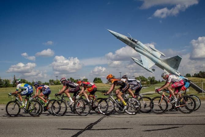 The break flies past on the way to Calgary.