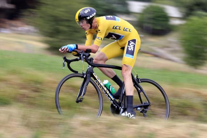 Tour de France leader Chris Froome (Sky) began the stage 17 time trial on his road bike