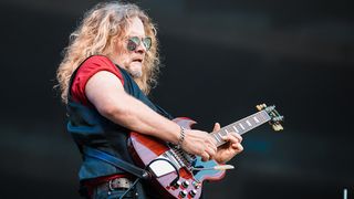 Frank Hannon member of the band Tesla performs live on stage at Allianz Parque on December 13, 2017 in Sao Paulo, Brazil