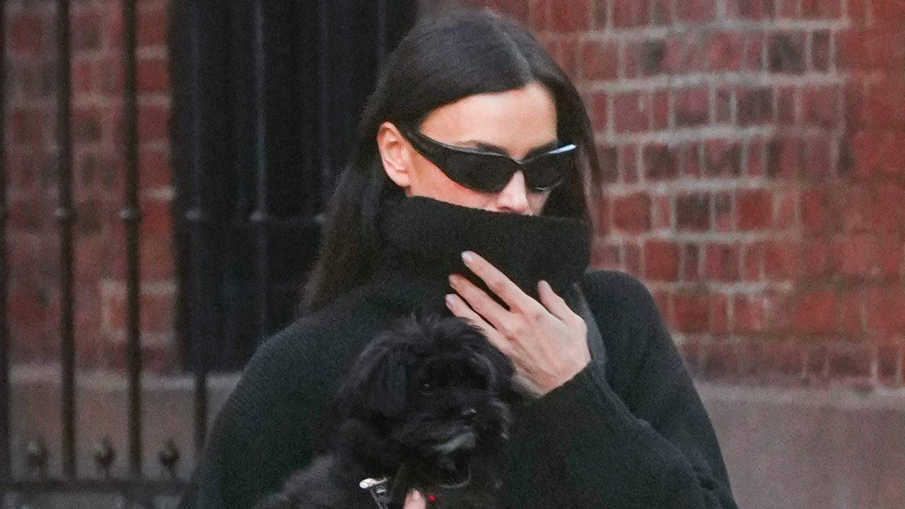 irina shayk walking her dog in new york city