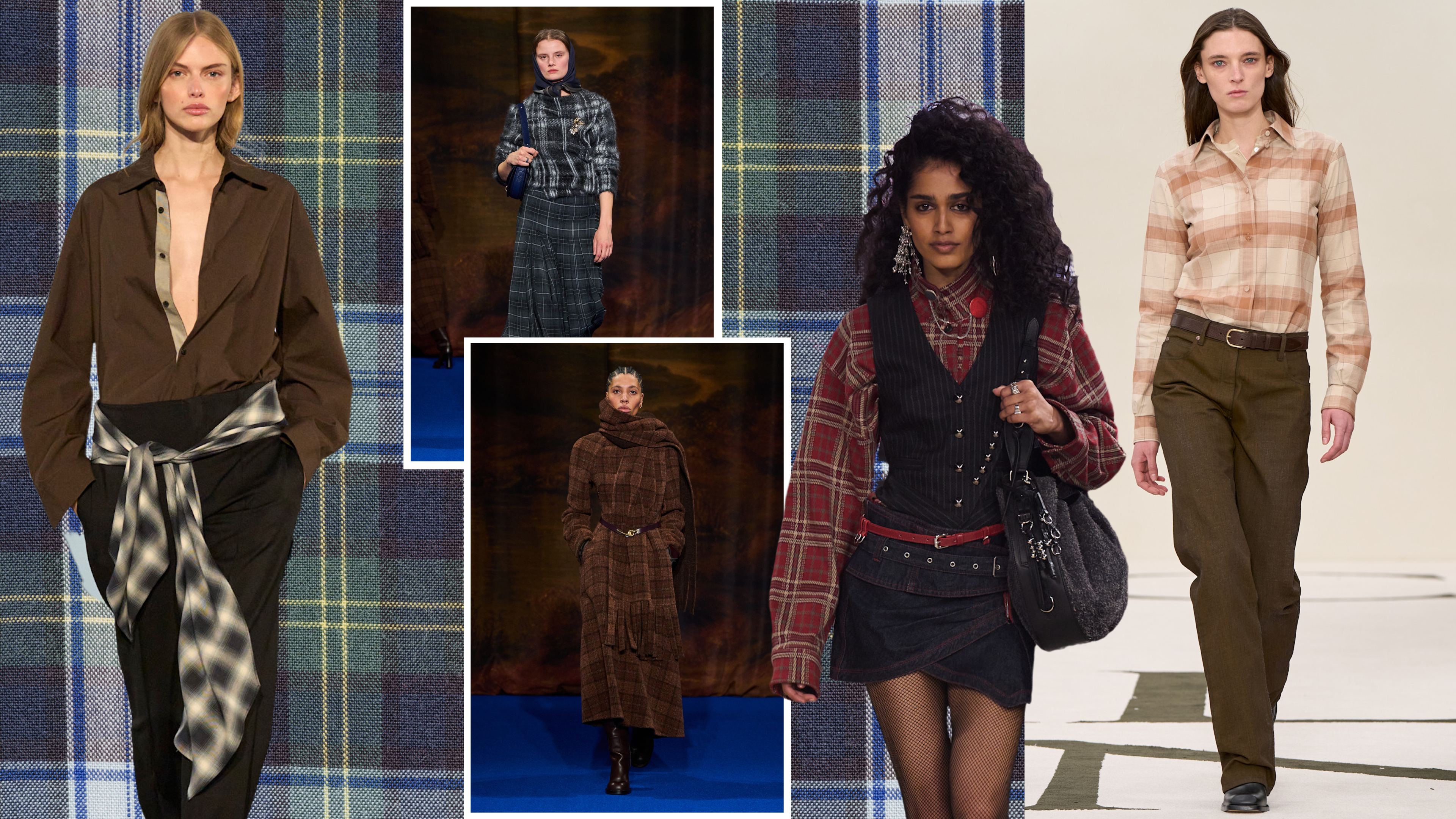 collage of women wearing plaid 