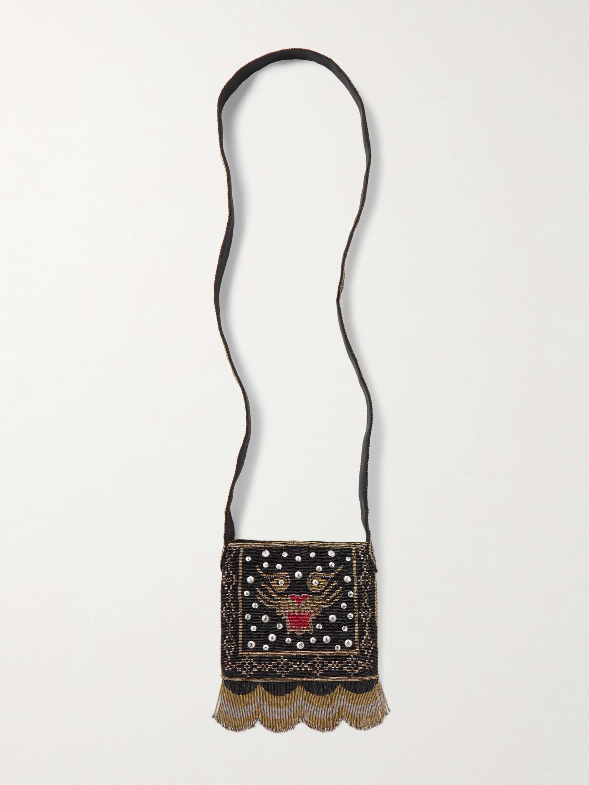 Fringed Beaded Satin Shoulder Bag