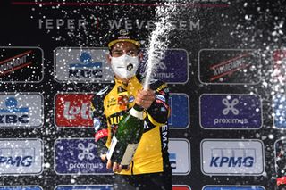 Wout van Aert (Jumbo-Visma) celebrates his victory in the 2021 Gent-Wevelgem