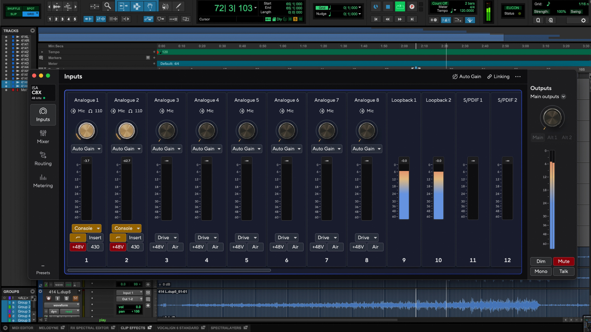 A screenshot of the Focusrite Control 2 App with Pro Tools in the background