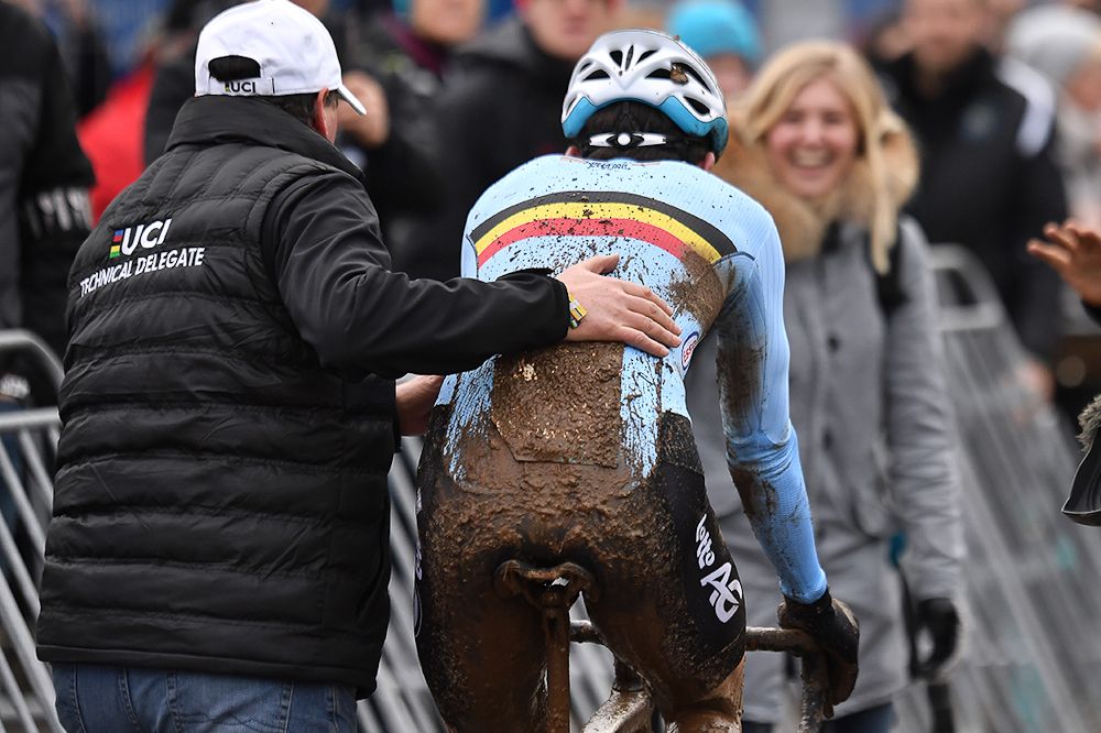 Wout Van Aert following his second consecutive rainbow jersey