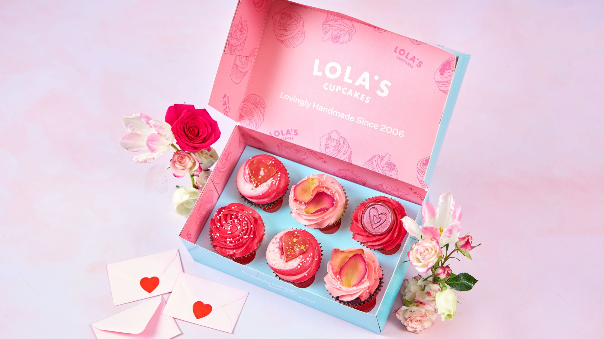 six Valentine's cupcakes from Lola's Cupcakes