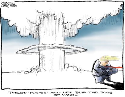 Political cartoon U.S. Trump tweets North Korea nuclear threat
