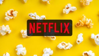 Netflix logo on a popcorn backgorund