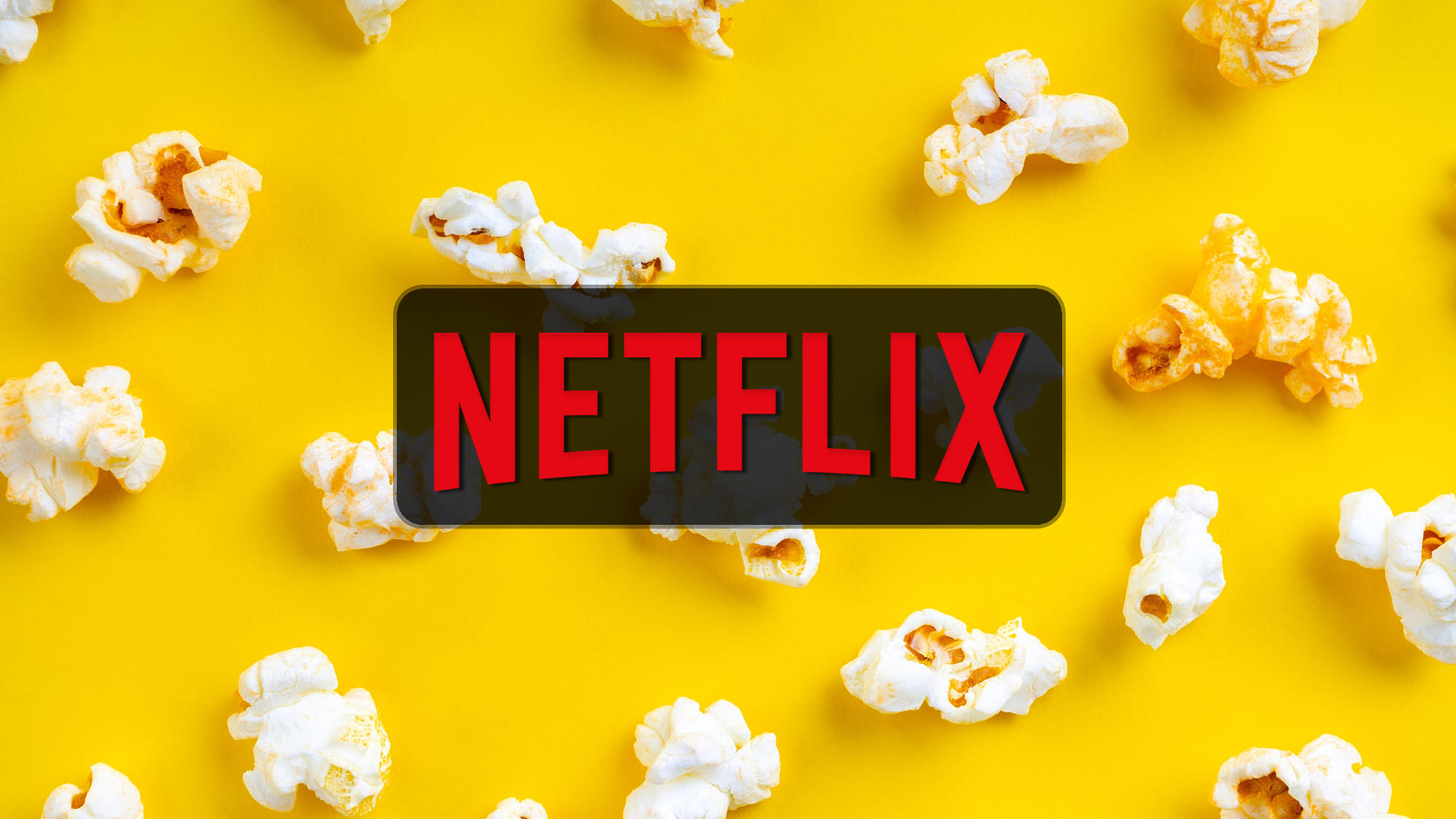 Netflix logo on a popcorn backgorund