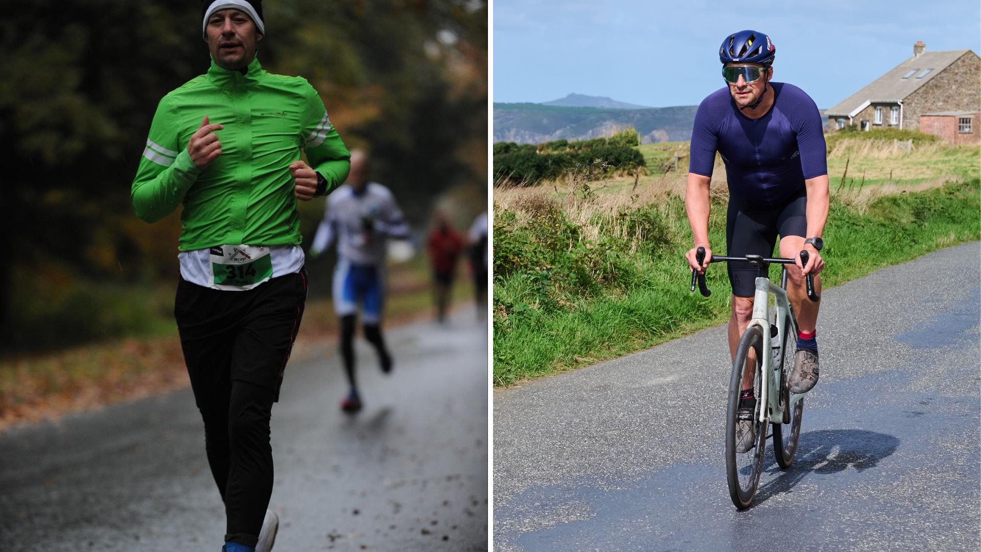 Steve runs (left) and cycles (right)