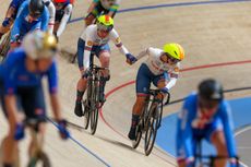 Katie Archibald and Neah Evans competing in a Madison