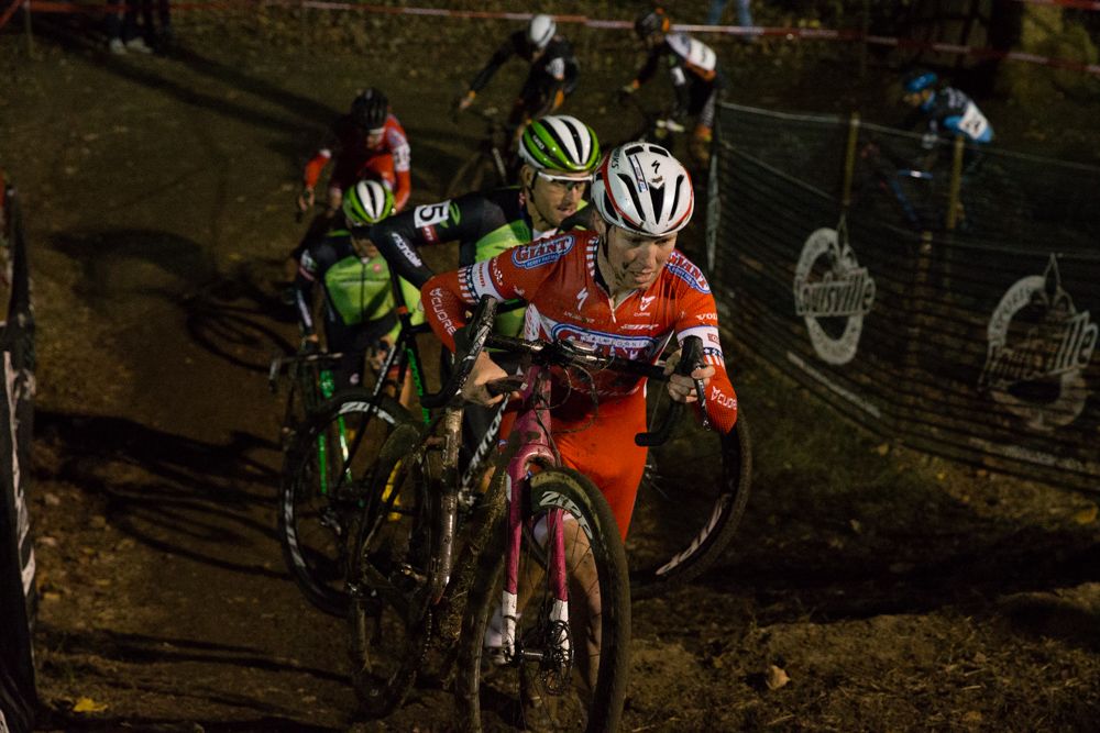 Logan Owen leads the select group early the Elite Men&rsquo;s race, and was active at the front for much of the race