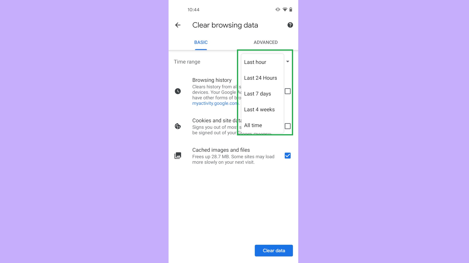 How to clear Android cache step 4: Select time range