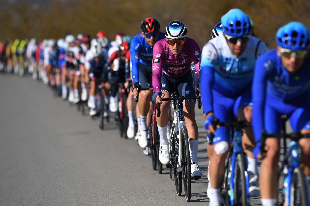 TERNI ITALY MARCH 09 Tim Merlier of Belgium and Team AlpecinFenix Purple Sprint Jersey competes during the 57th TirrenoAdriatico 2022 Stage 3 a 170km stage from Murlo to Terni TirrenoAdriatico WorldTour on March 09 2022 in Terni Italy Photo by Tim de WaeleGetty Images