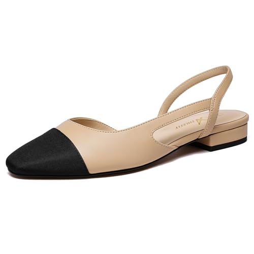 Athlefit Slingback Flats for Women Square Pointed Toe Two Toned Flats Wedding Pumps for Women Nude Size 9