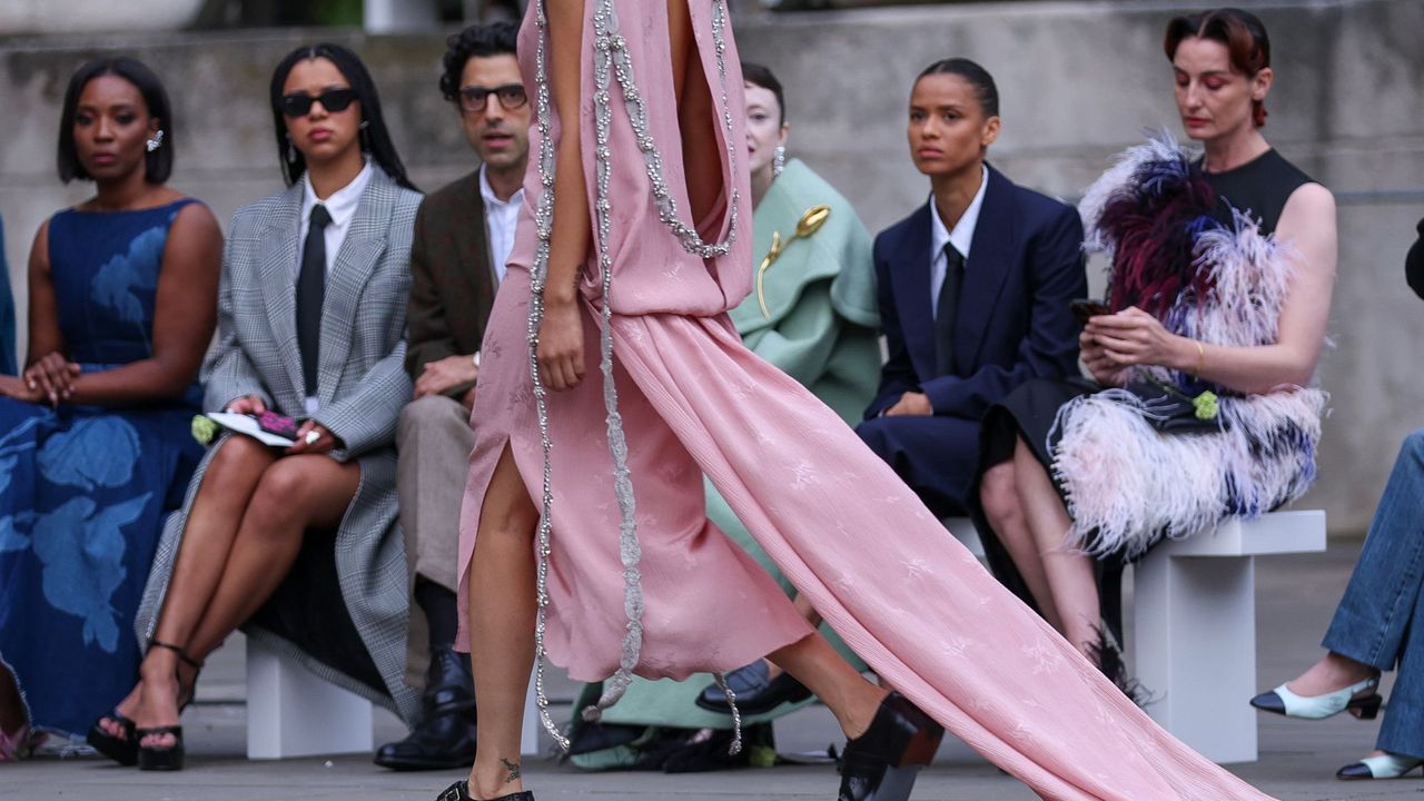 LONDON, ENGLAND - SEPTEMBER 15: James Cusati-Moyer, Olivia Washington, India Ria Amarteifio, Karim Saleh, Andrea Riseborough, Gugu Mbatha-Raw and Erin O&#039;Connor attend the Erdem show during London Fashion Week September 2024 at on September 15, 2024 in London, England. (Photo by Mike Marsland/WireImage)