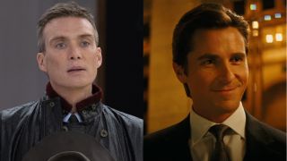 Cillian Murphy in Oppenheimer and Christian Bale in The Dark Knight, pictured side by side.