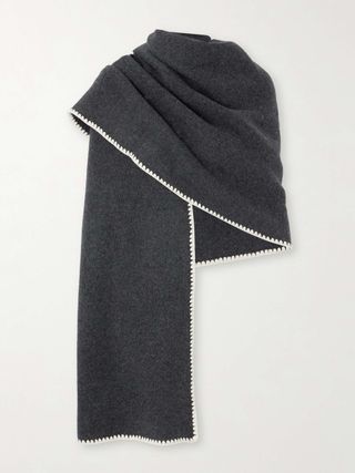 Embroidered Wool-Blend Scarf