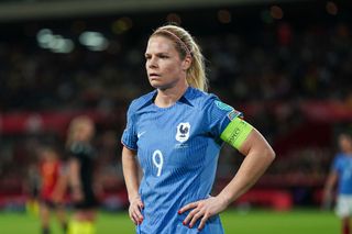 Eugenie Le Sommer of France walks in the field during UEFA Women's Nations League 2024 Final match between Spain and France at Estadio La Cartuja on February 28, 2024 in Seville, Spain. (Photo by Daniela Porcelli/Eurasia Sport Images/Getty Images)