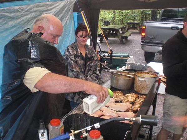 The Grill Master found a way to stay dry despite the conditions.
