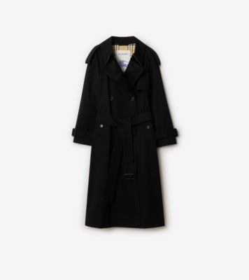 Long Gabardine Fitzrovia Trench Coat in Black - Women, Cotton Gabardine | Burberry&amp;reg; Official