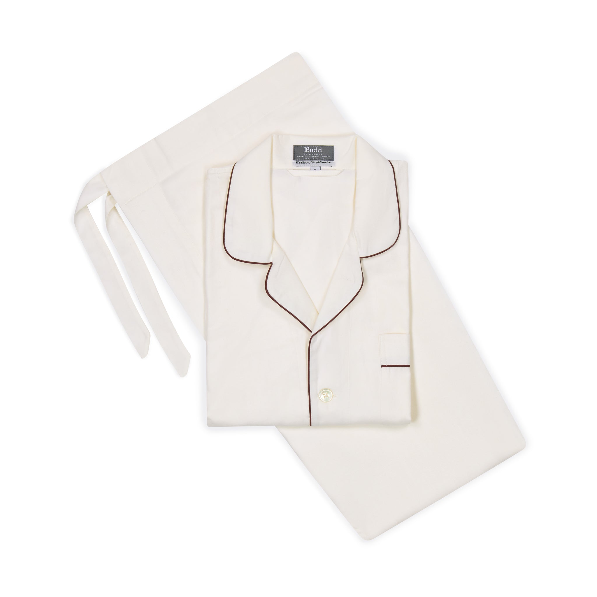 Cotton and Cashmere Classic Pyjamas in Cream and Wine