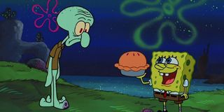 Spongebob and Squidward in Dying for Pie in Spongebob Squarepants.