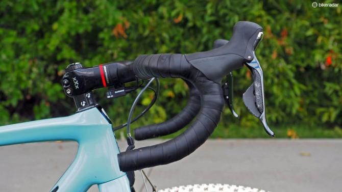 Grippy Bontrager tape wraps the 125mm-deep drops