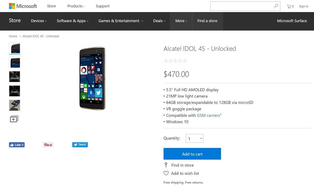 The SIM-unlocked Alcatel IDOL 4S quietly goes on sale through the ...