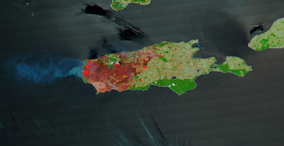 A satellite image taken by NASA&#039;s Terra mission in January 2020 shows the extent of wildfire burns on Australia&#039;s Kangaroo Island.