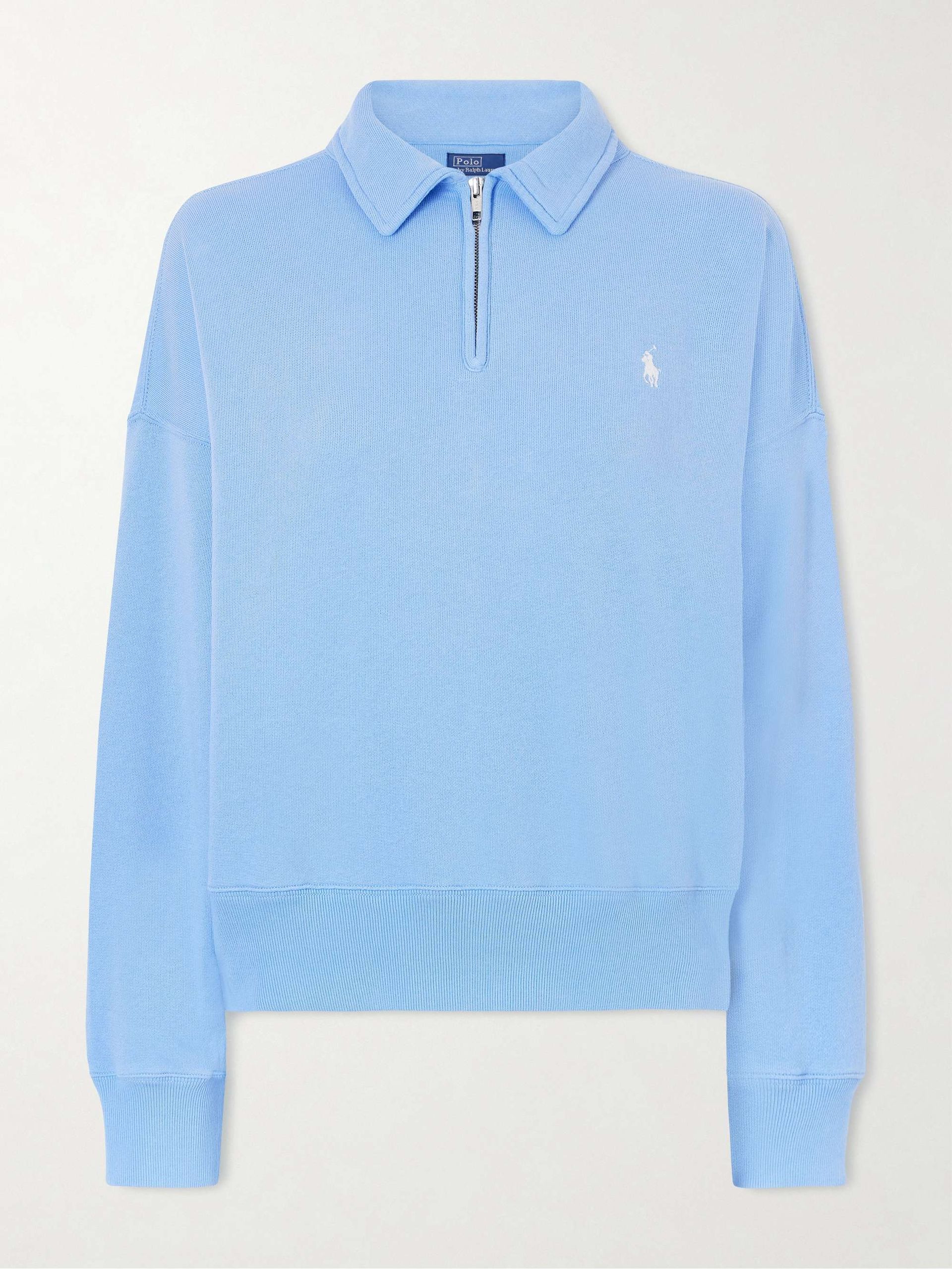 Embroidered Cotton-Blend Half-Zip Sweater