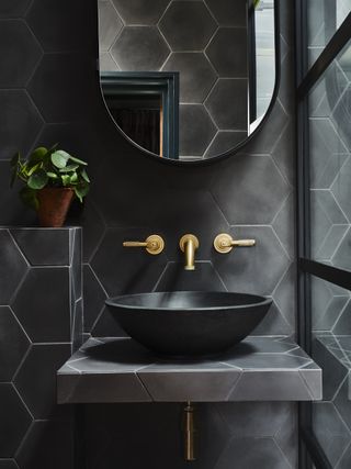tiled bathroom shelf