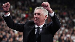 Carlo Ancelotti celebrates after Real Madrid&#039;s Champions League final win over Borussia Dortmund in June 2024.