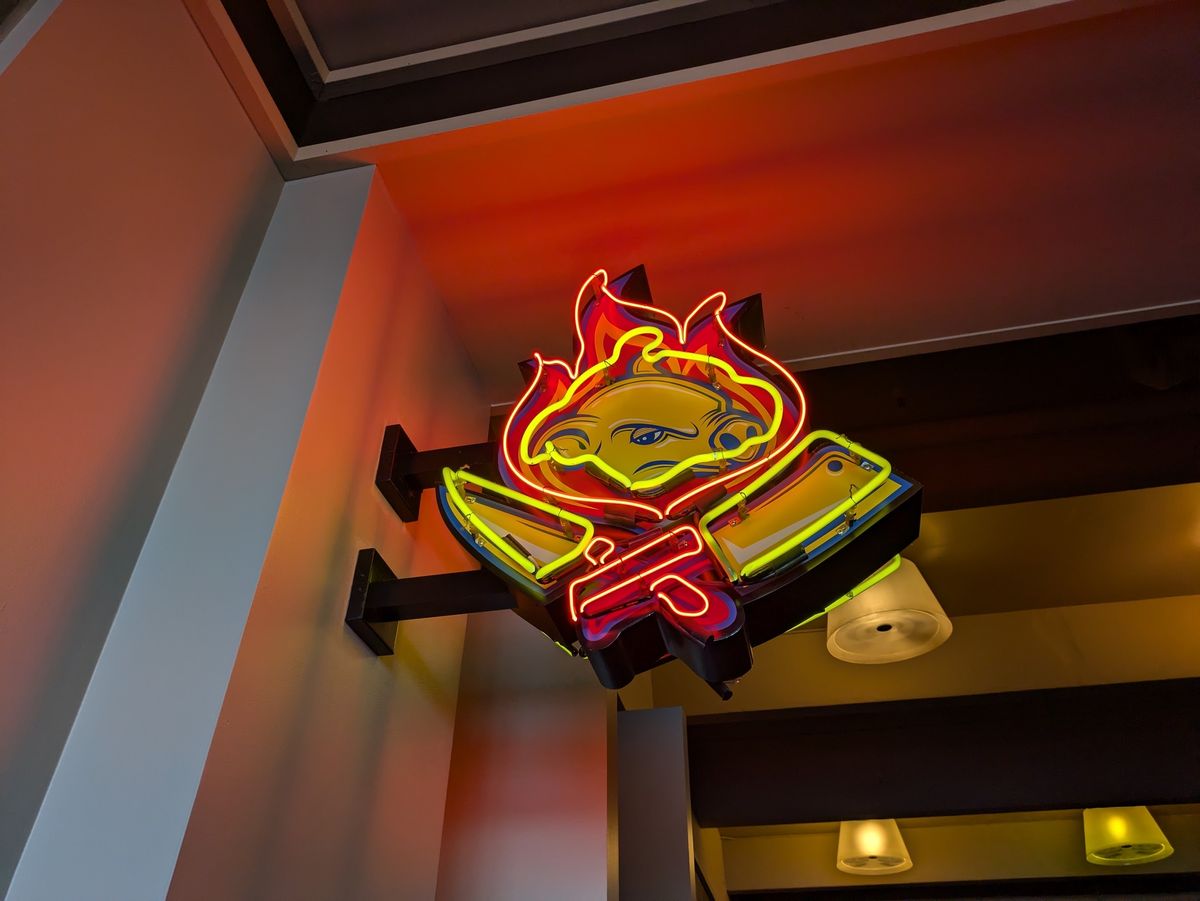 Neon sign for restaurant shot by Pixel 8a