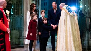Prince William, Kate Middleton, Prince George, Princess Charlotte and Prince Louis at the Christmas carol concert 2023