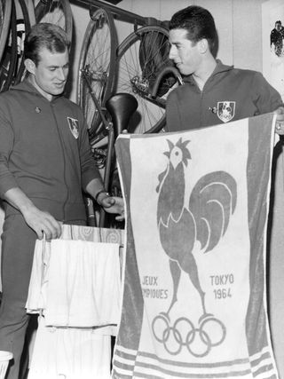 olympic athletes holding banners